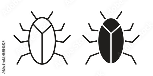 Bugs icon set. outlined and solid flat clipart versions.