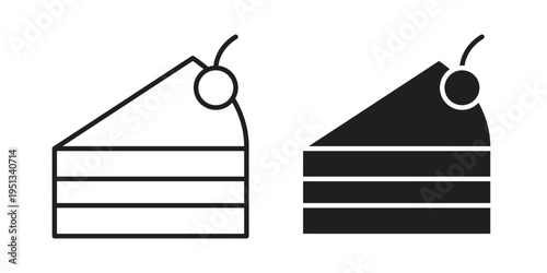 Cake-slice icon set. outlined and solid flat clipart versions.