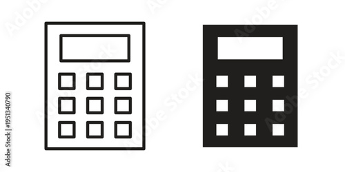 Calculator icon set. outlined and solid flat clipart versions.