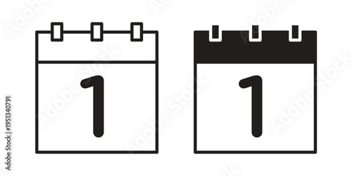 Calendar day icon set. outlined and solid flat clipart versions.