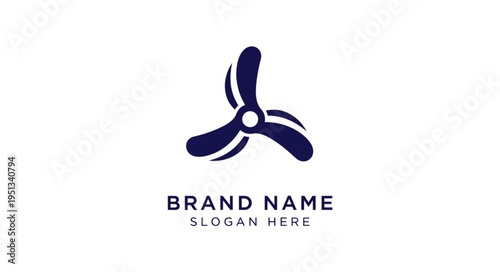 Abstract propeller logo design with three curved blades and a central hub, ideal for aviation or technology brands.