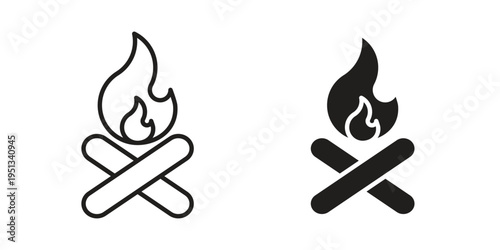Campfire icon set. outlined and solid flat clipart versions.