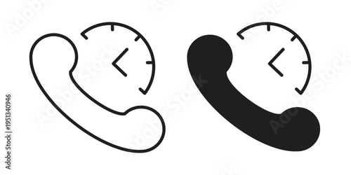 Call duration icon set. outlined and solid flat clipart versions.