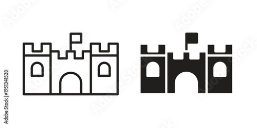 Castle icon set. outlined and solid flat clipart versions.