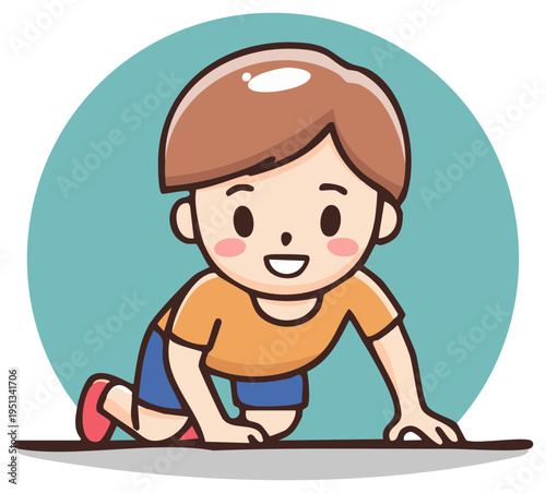 Cartoon Boy Crawling and Smiling Illustration: Child Development, Early Learning