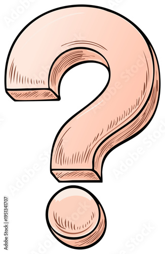Vintage style three dimensional question mark illustration with hand drawn sketch lines