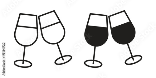 Champagne Glass icon set. outlined and solid flat clipart versions.