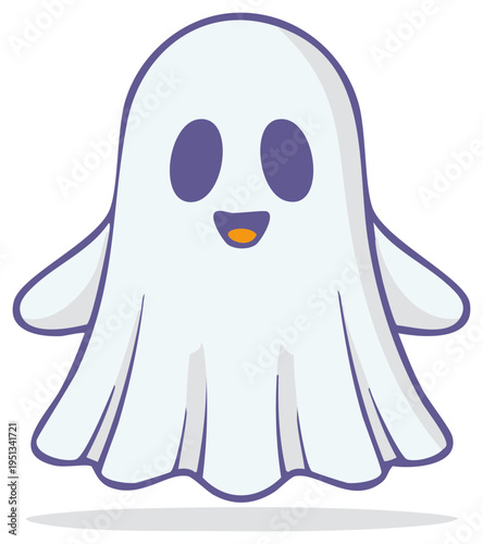 Cute happy ghost character floating cartoon Halloween illustration