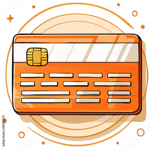 Hand drawn financial credit card with a chip for secure online payments and modern banking concepts