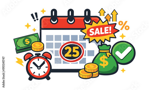 Concept representing payday, financial strategy, deadlines, exclusive promotions, financial planning, and maximizing revenue