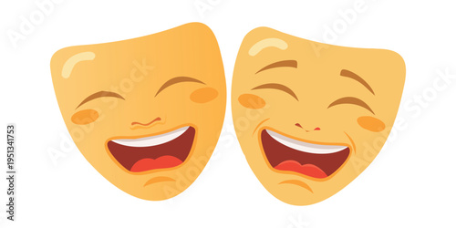 A simple illustration of comedy and tragedy theater masks showing happy and sad expressions in a playful artistic style.