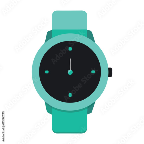 vector illustration of a luxury silver wristwatch with black dial and metal strap showing time accurately.