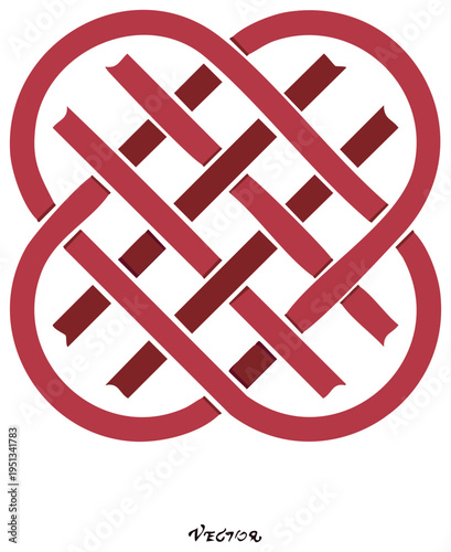 Traditional red Celtic knotwork vector graphic with a symmetrical interwoven pattern and endless loops