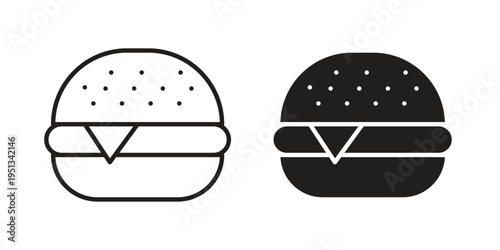 Cheese burger icon set. outlined and solid flat clipart versions.