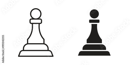 Chess pawn icon set. outlined and solid flat clipart versions.