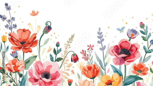 Vibrant floral arrangement with colorful flowers and leaves on white background for decoration