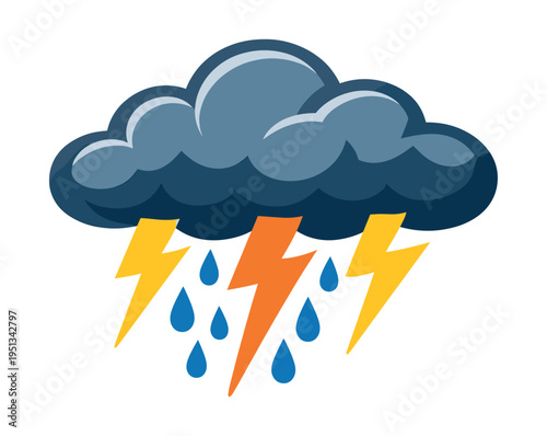 Dark cloud icon shedding raindrops and lightning bolts, symbolizing a thunderstorm or severe weather forecast
