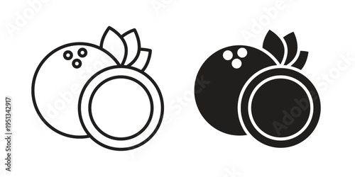 Coconut icon set. outlined and solid flat clipart versions.