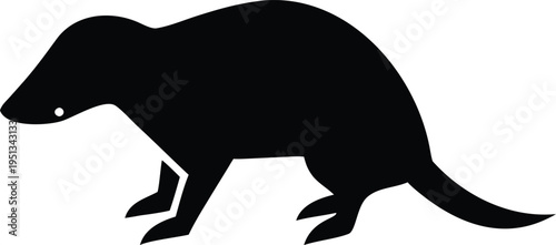 Black mongoose silhouette on white background isolated
