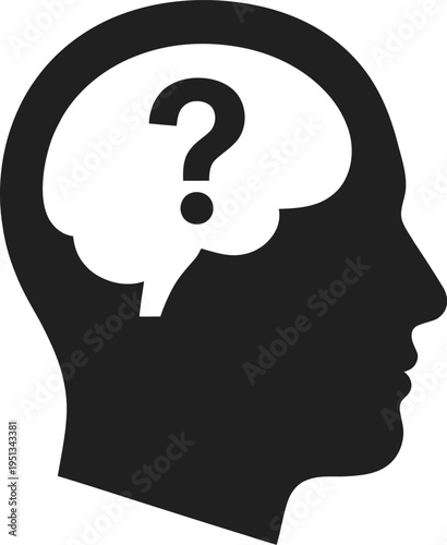 Silhouette of a head with a question mark inside the brain area