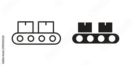 Conveyor belt icon set. outlined and solid flat clipart versions.