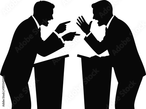 Two podium speakers debate silhouette