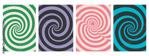 Swirl groovy psychedelic spiral pattern, retro vector twirl vortex, abstract optical illusion texture, Halloween themed background, graphic design illustration