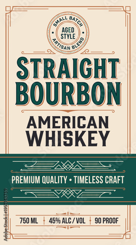 Straight bourbon label design showing premium quality and artisan blend details for whiskey enthusiasts