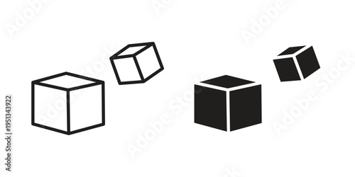 Cubes icon set. outlined and solid flat clipart versions.