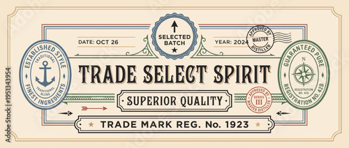 Label for Trade Select Spirit showing selected batch with established date and trademark information for quality assurance
