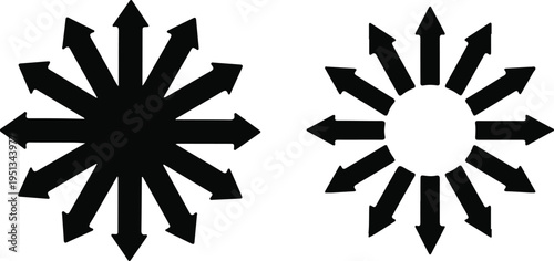 Black arrows arranged in circular patterns on white