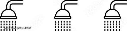 Three Black Outline Shower Head Icons With Water symbol
