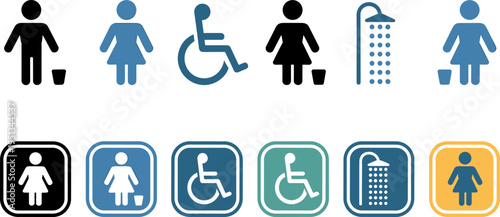 Toilet and Shower Pictograms with Accessibility Symbols icon restroom