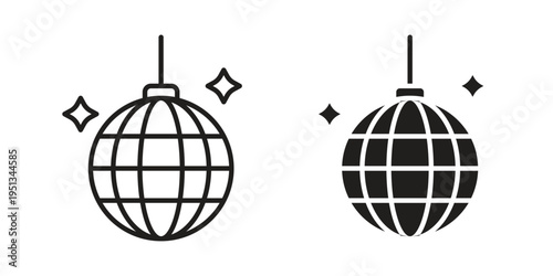 Disco ball icon set. outlined and solid flat clipart versions.