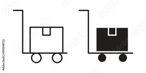Dolly flatbed icon set. outlined and solid flat clipart versions.