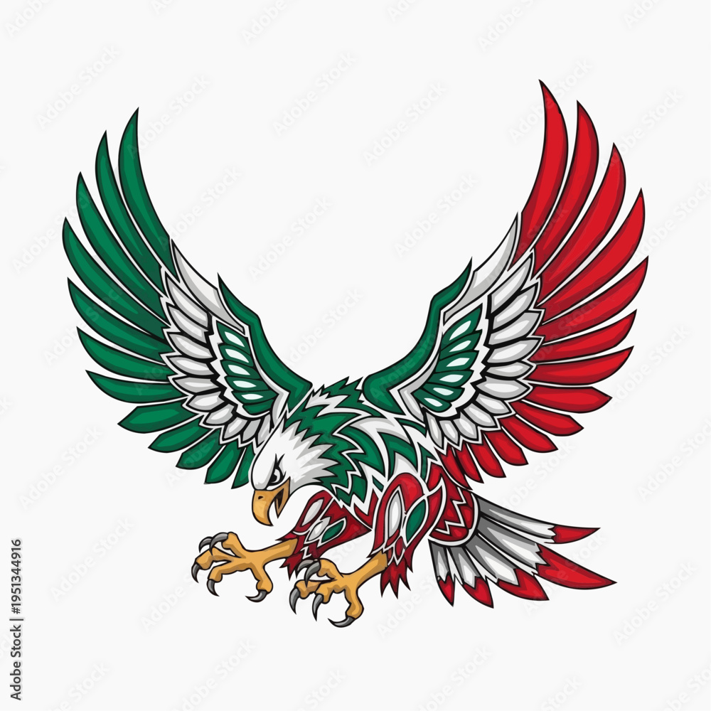 Obraz premium Tribal Eagle Attack Vector Mexican Flag Colors Dynamic Design