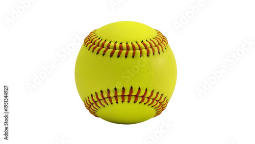 Isolated bright yellow softball with classic red stitching, perfect for a competitive sports game
