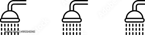 Shower Head Icons With Water Droplets In Three Outline Styles bathroom