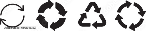 Dashed line recycle symbols in black recycling