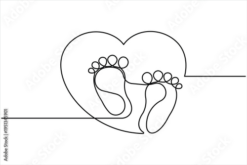 Baby's feet. Little kids feet. Tiny foots. Continuous one single line drawing of feet vector illustration