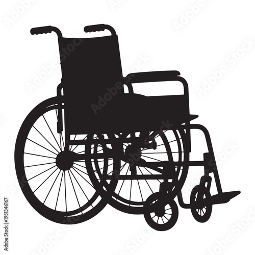 Silhouette of a wheelchair, representing mobility, accessibility, and healthcare for disabled individuals.
