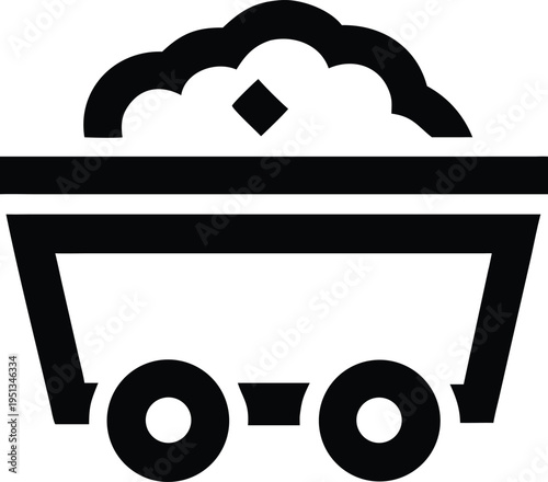 Black and white mine cart with coal and diamond mining industry