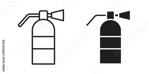 Fire extinguisher icon set. outlined and solid flat clipart versions.
