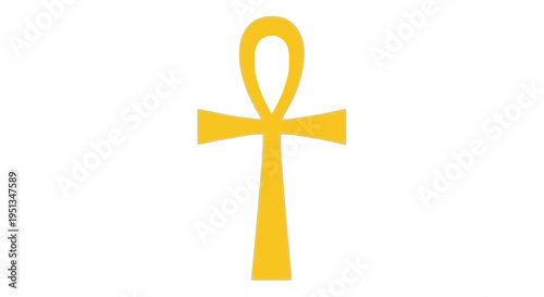 Golden ankh symbol isolated on a white background representing life and immortality