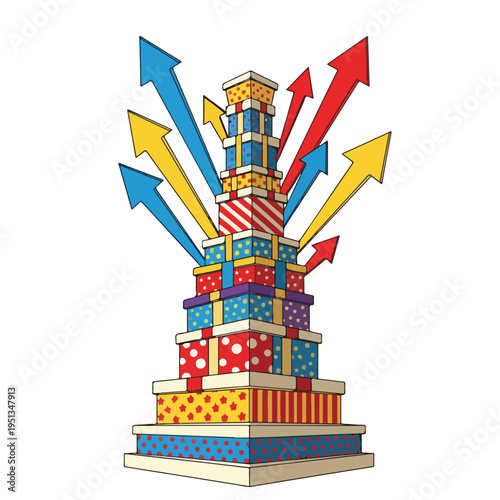 Colorful Stacked Boxes with Arrows Pointing Out.