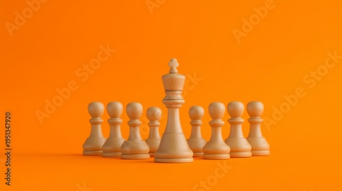 Wallpaper Mural Guarding the Strategic Trophy - Concept of Growth and Protection with Wooden Mannequins on Bright Orange Background Torontodigital.ca