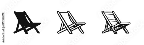 Deck Chair Icons Set in Silhouette, Outline, and Hand-Drawn Styles for Relaxation