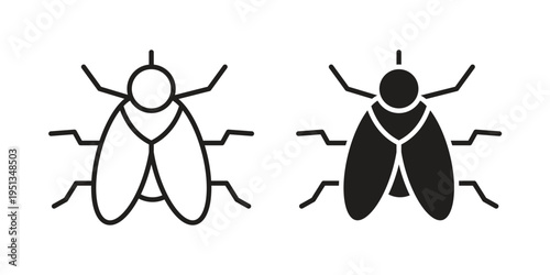 Fly insect icon set. outlined and solid flat clipart versions.