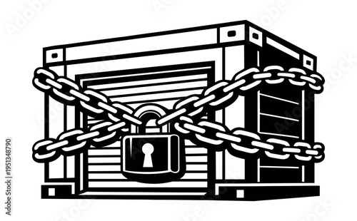 Wooden crate tightly wrapped with heavy chains and a padlock, symbolizing security, restricted access, and valuable goods protection