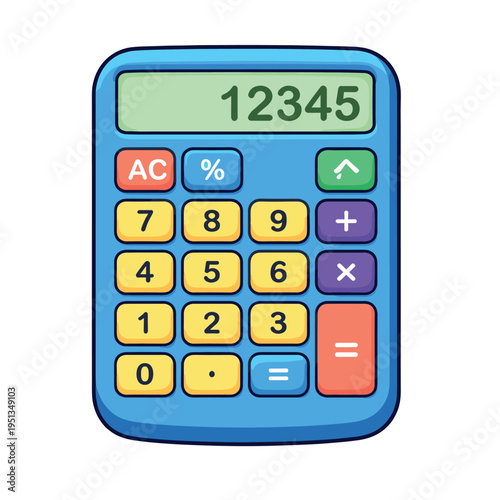 Blue calculator with vibrant buttons featuring numbers, used for educational, business, and personal finance calculations